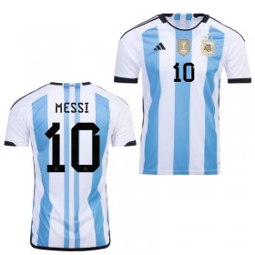 Koszulka Argentyna 3 Star Messi 10 Domowe MŚ 2022 Koszulki Piłkarskie Krótki Rękaw